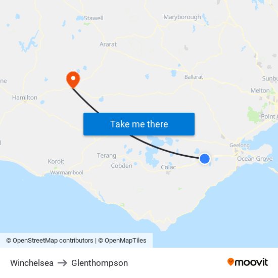 Winchelsea to Glenthompson map