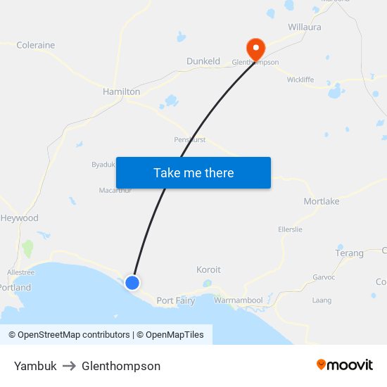 Yambuk to Glenthompson map