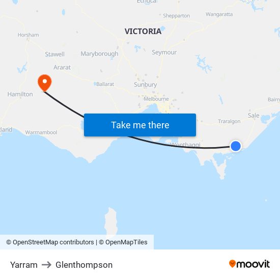 Yarram to Glenthompson map