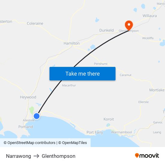 Narrawong to Glenthompson map