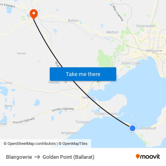 Blairgowrie to Golden Point (Ballarat) map