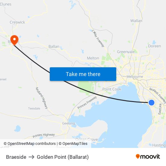 Braeside to Golden Point (Ballarat) map