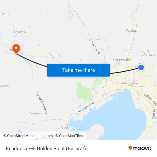 Bundoora to Golden Point (Ballarat) map