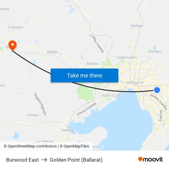 Burwood East to Golden Point (Ballarat) map