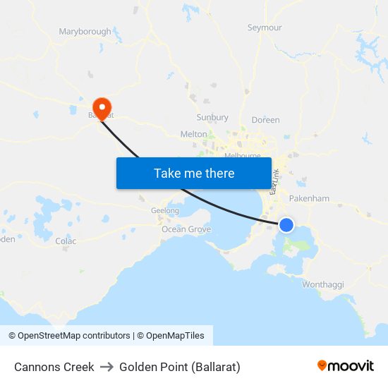 Cannons Creek to Golden Point (Ballarat) map