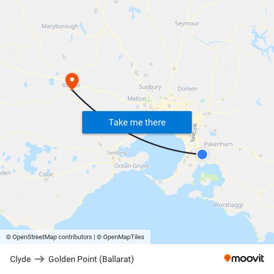 Clyde to Golden Point (Ballarat) map