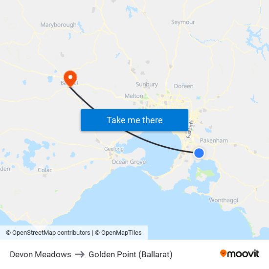 Devon Meadows to Golden Point (Ballarat) map
