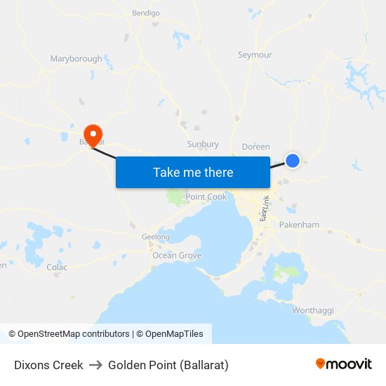 Dixons Creek to Golden Point (Ballarat) map