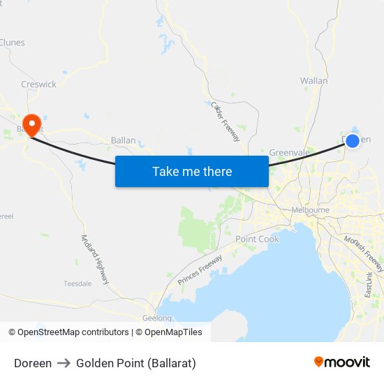 Doreen to Golden Point (Ballarat) map
