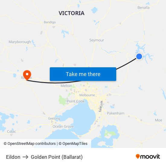 Eildon to Golden Point (Ballarat) map