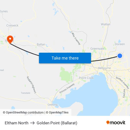 Eltham North to Golden Point (Ballarat) map