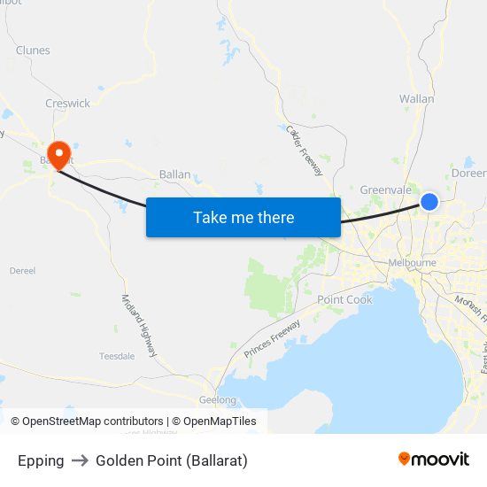 Epping to Golden Point (Ballarat) map