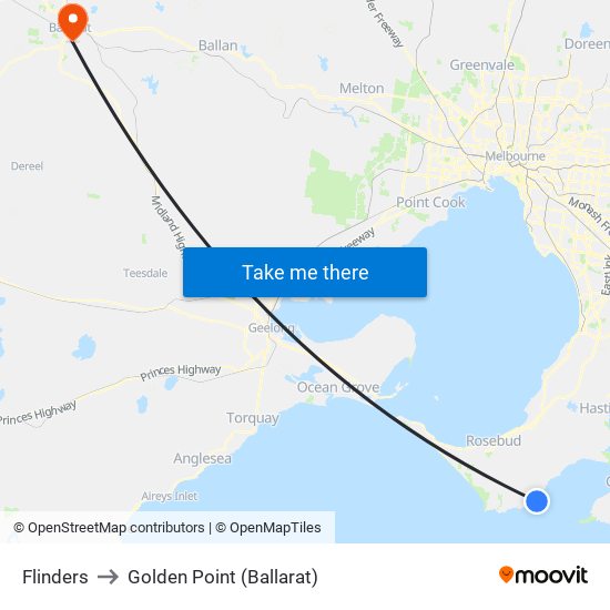 Flinders to Golden Point (Ballarat) map