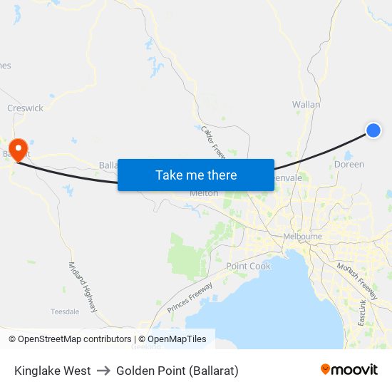 Kinglake West to Golden Point (Ballarat) map