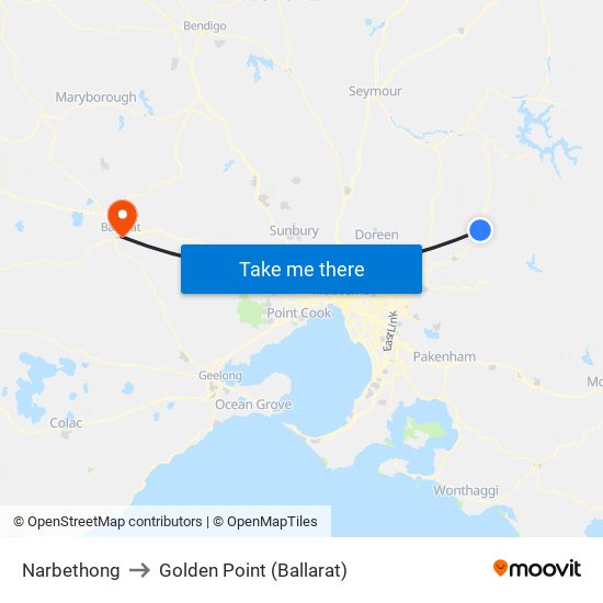 Narbethong to Golden Point (Ballarat) map