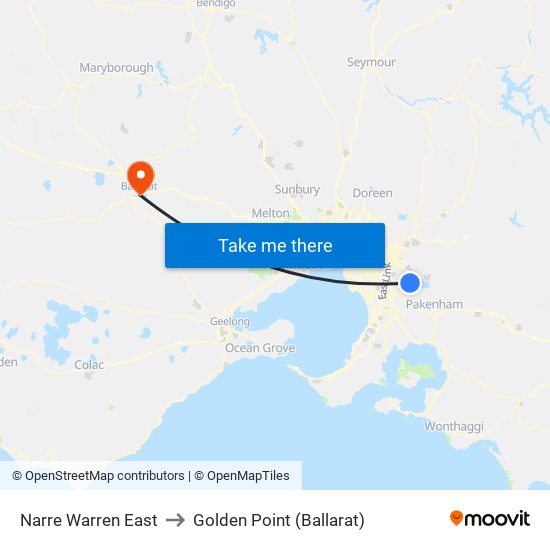 Narre Warren East to Golden Point (Ballarat) map