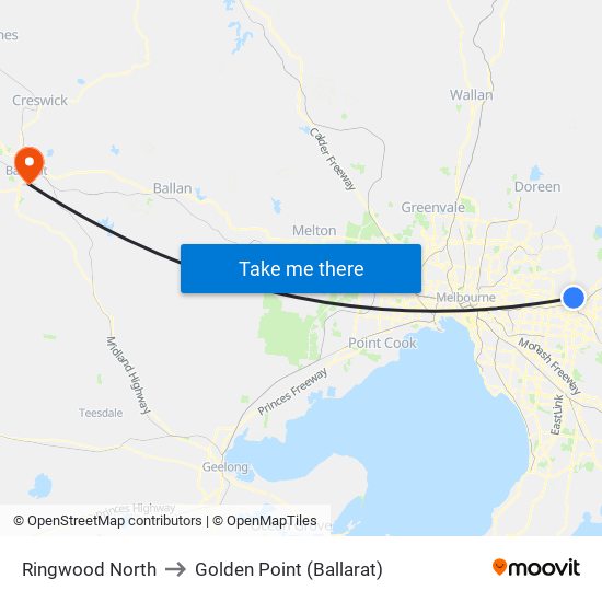 Ringwood North to Golden Point (Ballarat) map