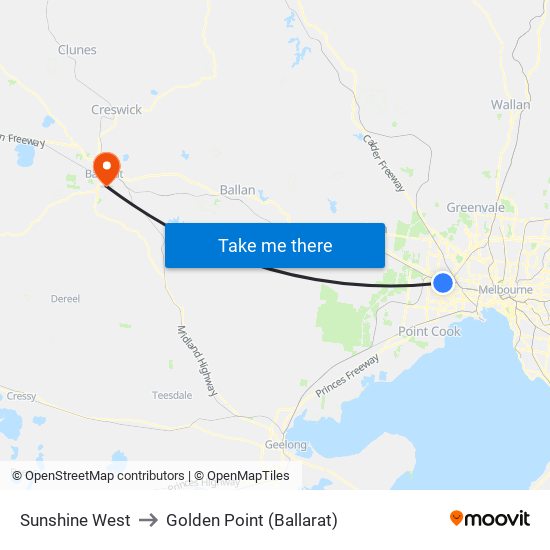 Sunshine West to Golden Point (Ballarat) map