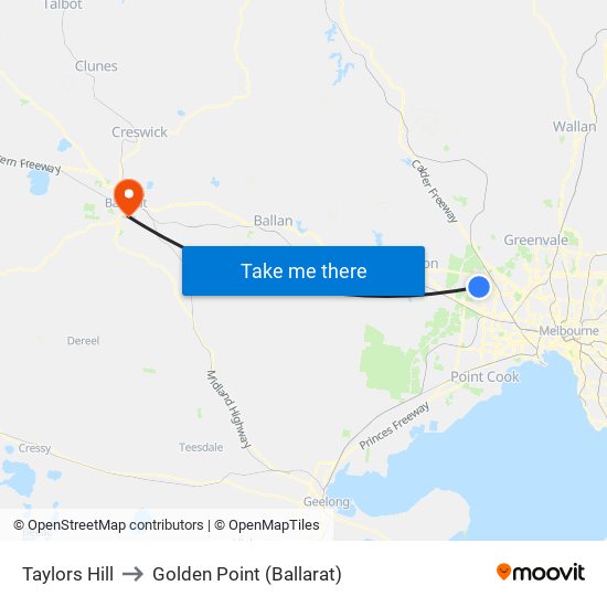 Taylors Hill to Golden Point (Ballarat) map