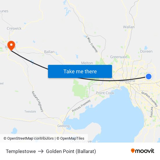 Templestowe to Golden Point (Ballarat) map