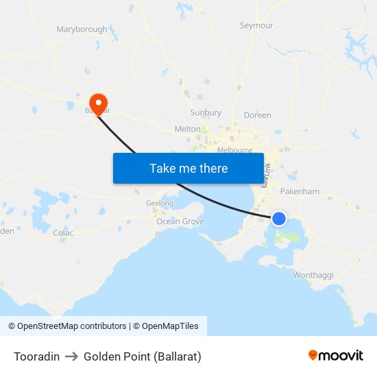 Tooradin to Golden Point (Ballarat) map