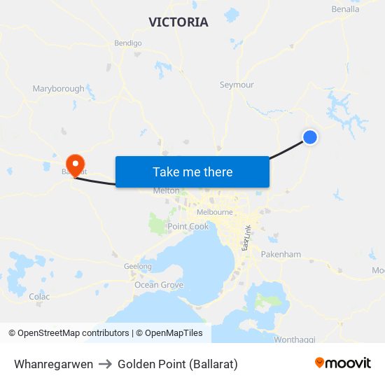 Whanregarwen to Golden Point (Ballarat) map