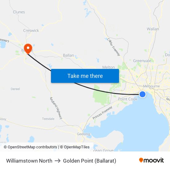 Williamstown North to Golden Point (Ballarat) map