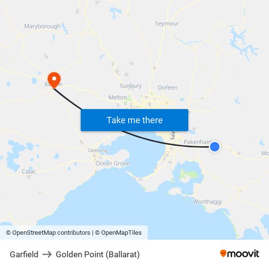 Garfield to Golden Point (Ballarat) map