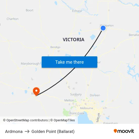 Ardmona to Golden Point (Ballarat) map