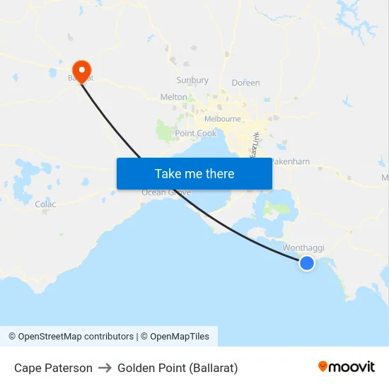 Cape Paterson to Golden Point (Ballarat) map