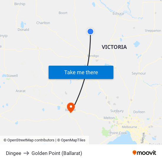 Dingee to Golden Point (Ballarat) map