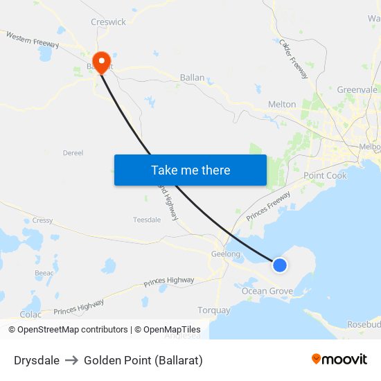 Drysdale to Golden Point (Ballarat) map