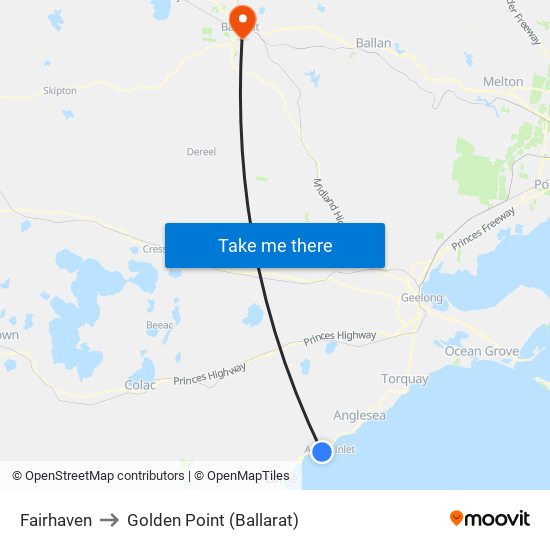 Fairhaven to Golden Point (Ballarat) map