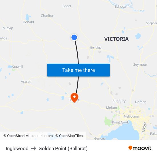 Inglewood to Golden Point (Ballarat) map