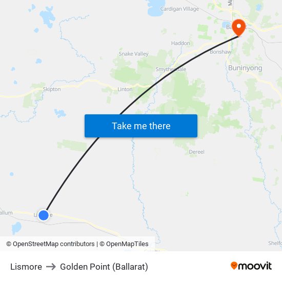 Lismore to Golden Point (Ballarat) map