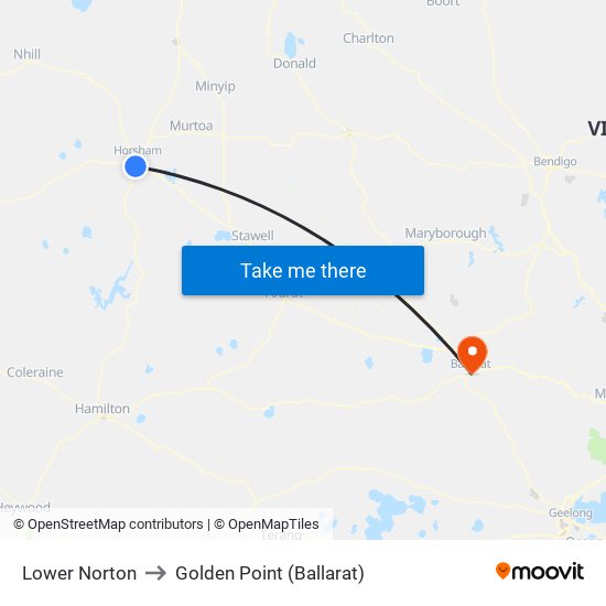 Lower Norton to Golden Point (Ballarat) map