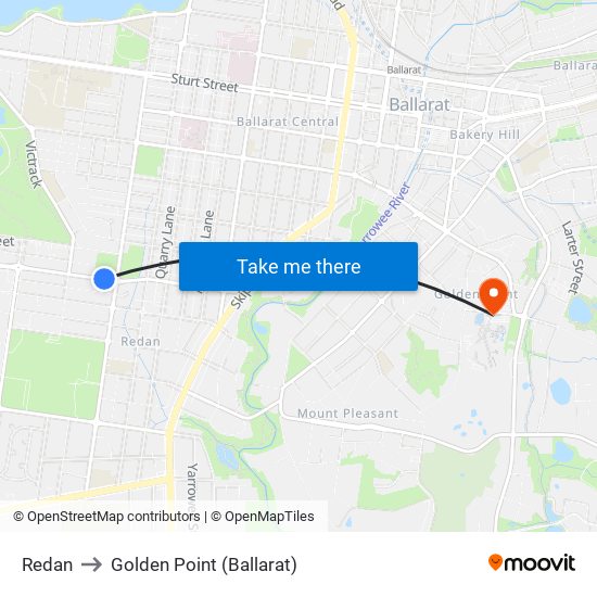 Redan to Golden Point (Ballarat) map