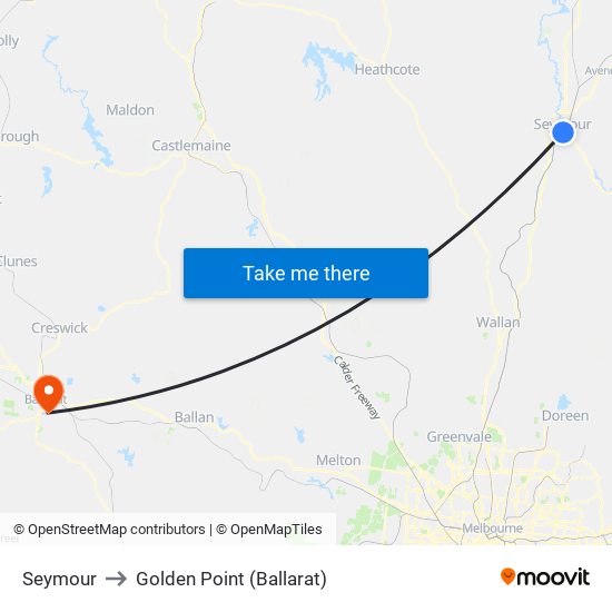 Seymour to Golden Point (Ballarat) map