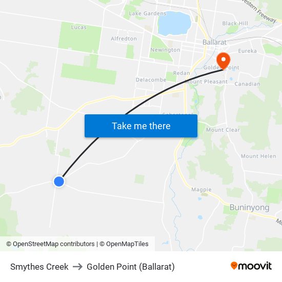 Smythes Creek to Golden Point (Ballarat) map