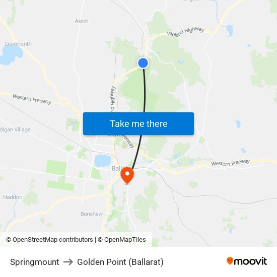 Springmount to Golden Point (Ballarat) map