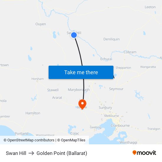 Swan Hill to Golden Point (Ballarat) map