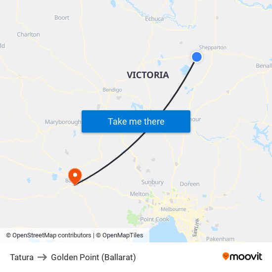 Tatura to Golden Point (Ballarat) map