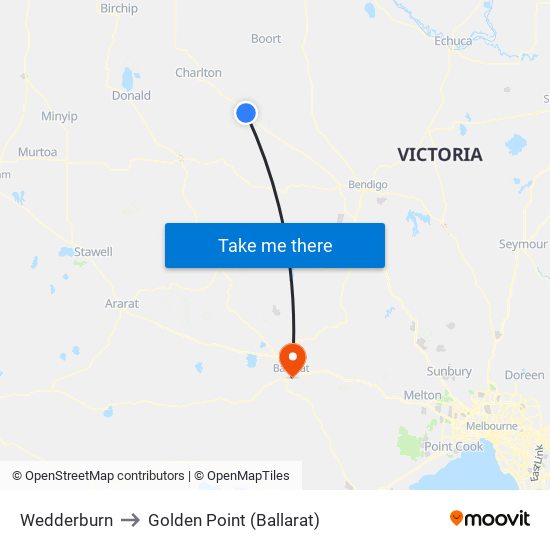 Wedderburn to Golden Point (Ballarat) map