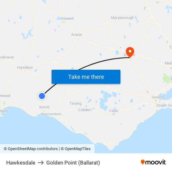 Hawkesdale to Golden Point (Ballarat) map