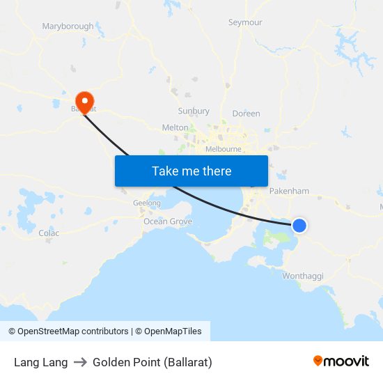 Lang Lang to Golden Point (Ballarat) map