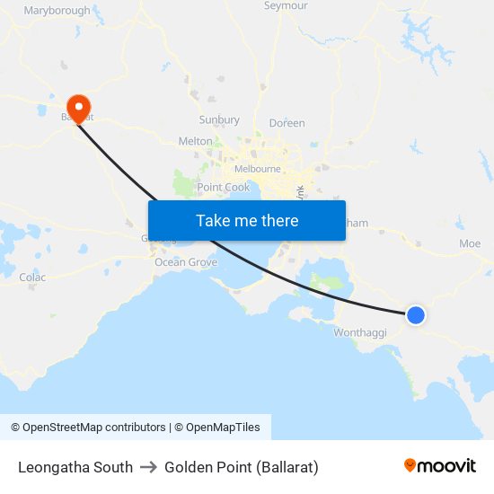 Leongatha South to Golden Point (Ballarat) map