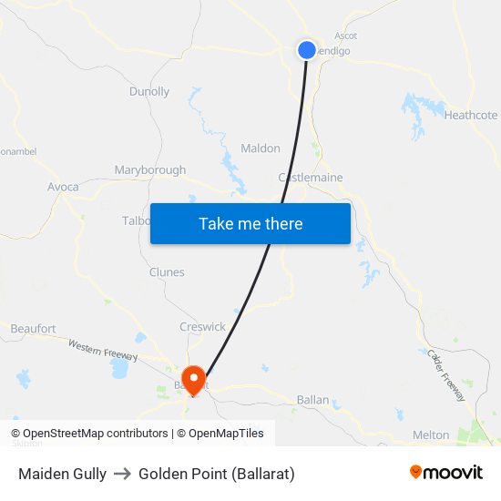 Maiden Gully to Golden Point (Ballarat) map