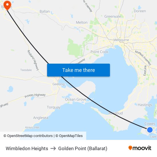 Wimbledon Heights to Golden Point (Ballarat) map