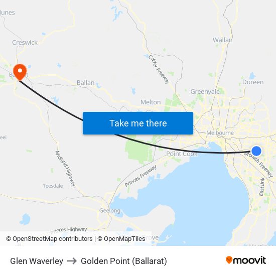 Glen Waverley to Golden Point (Ballarat) map