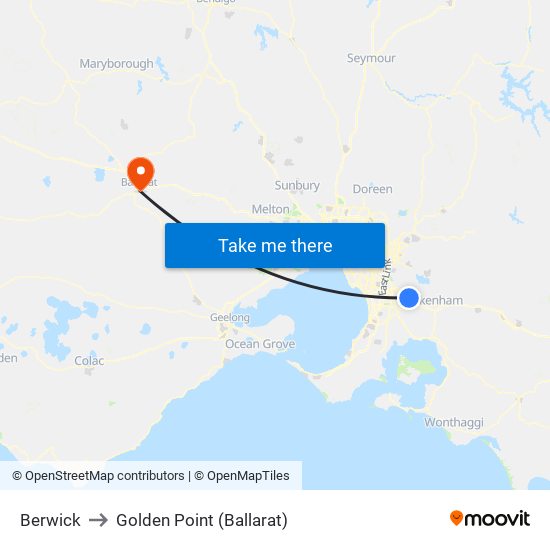 Berwick to Golden Point (Ballarat) map